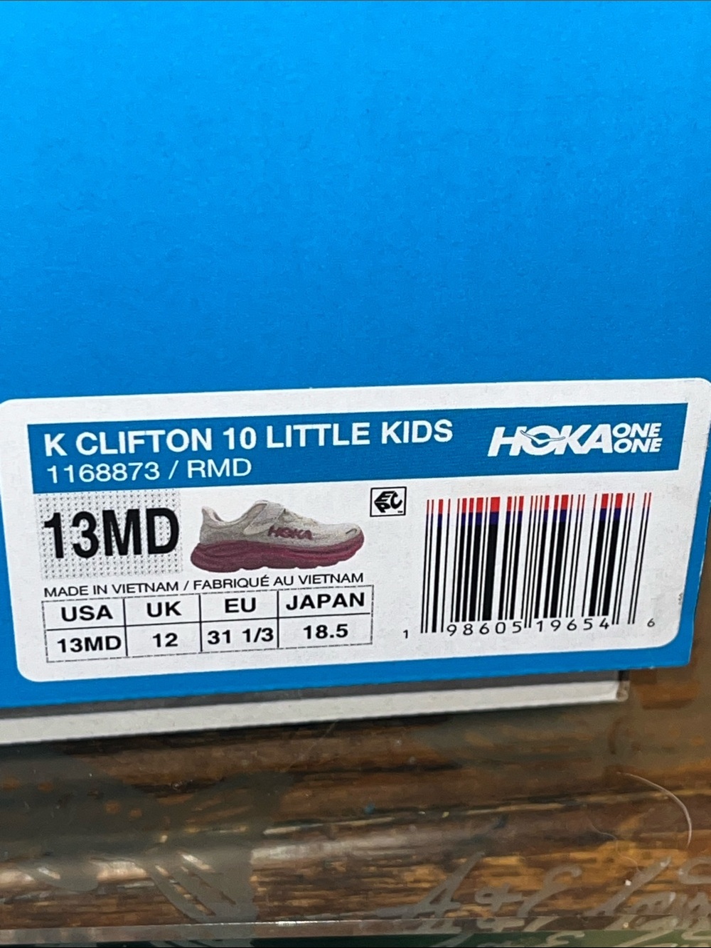 Hoka Kids White and Pink Hook-and-Loop Athletic Sneakers - Picture 10 of 11